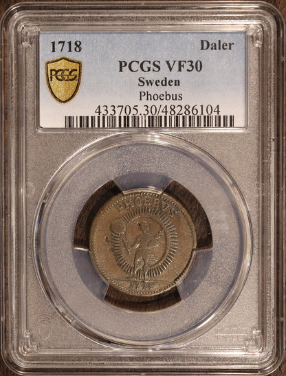 1718 (VF30) Sweden Daler PCGS - Phoebus