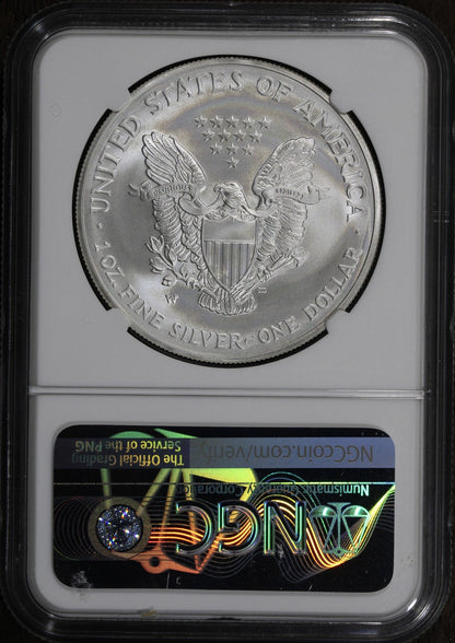 2008-W rev '07 (MS70) Burnished American Silver Eagle $1 ASE NGC - 2007 Reverse!